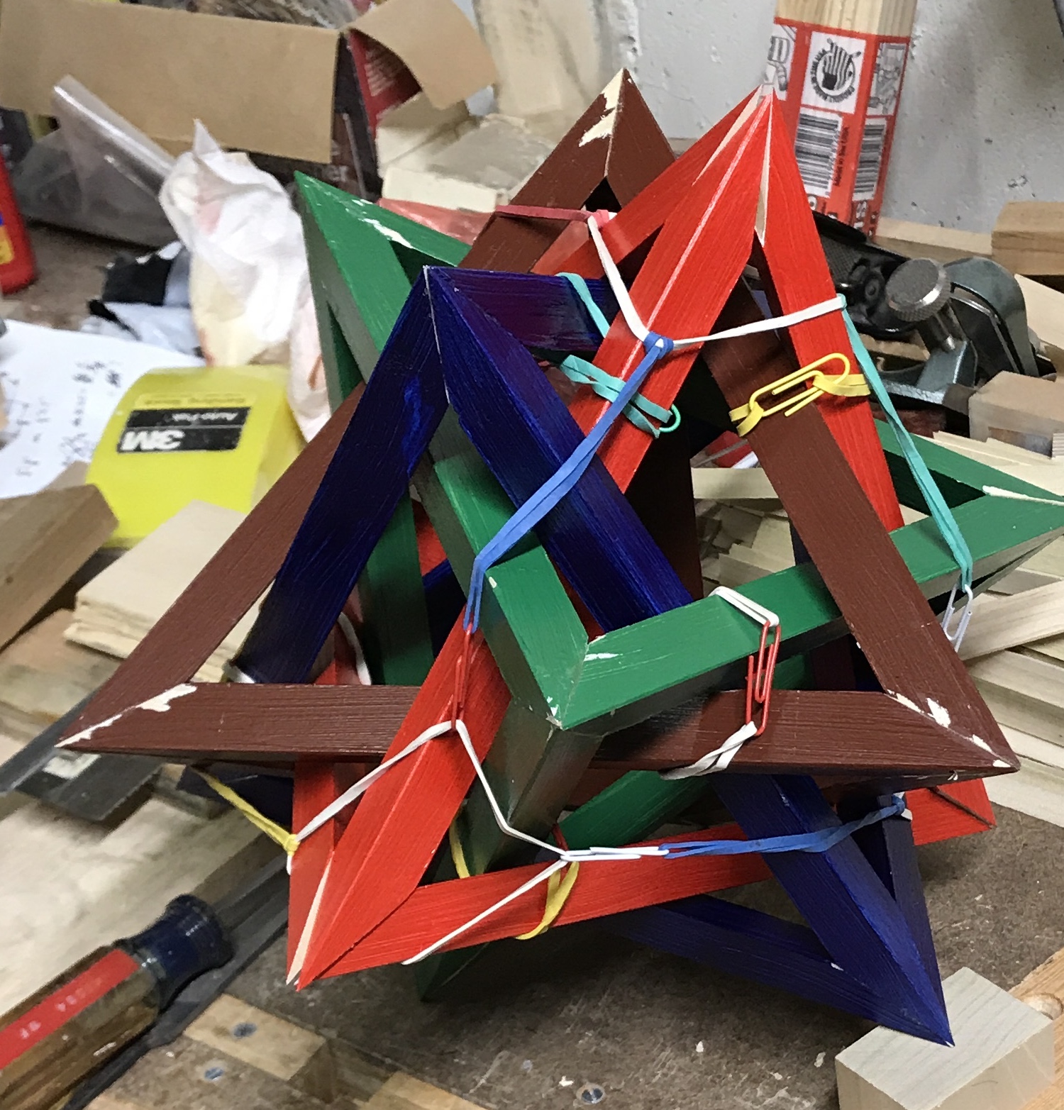 The fourth tetrahedron in place and ready for glue-up